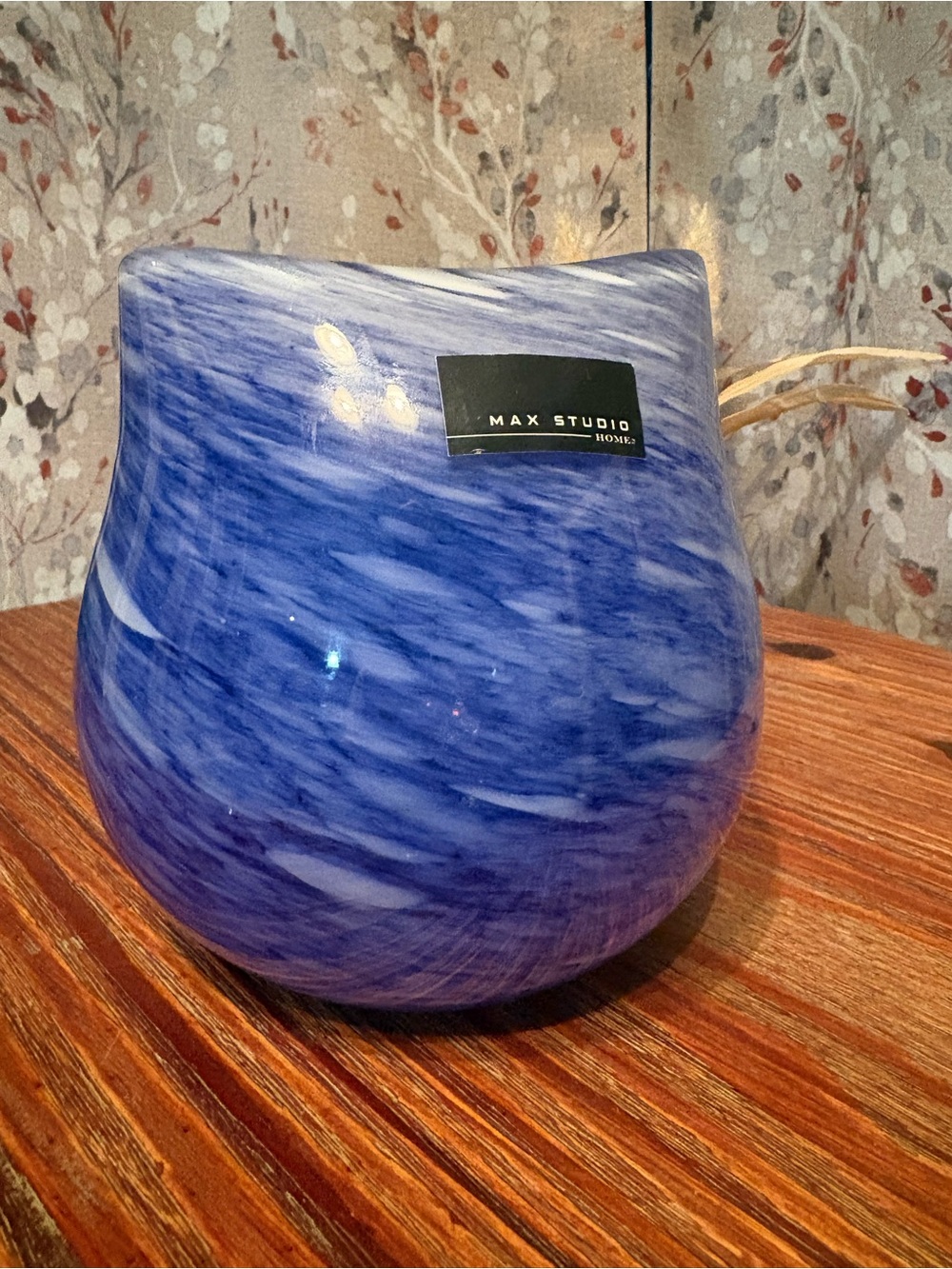 Max Studio Blue and White Marbled Glass Accent Vase